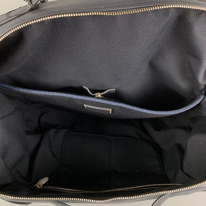 PAUL SMITH Navy Gold Plaid Leather Trim Canvas Weekender Bag