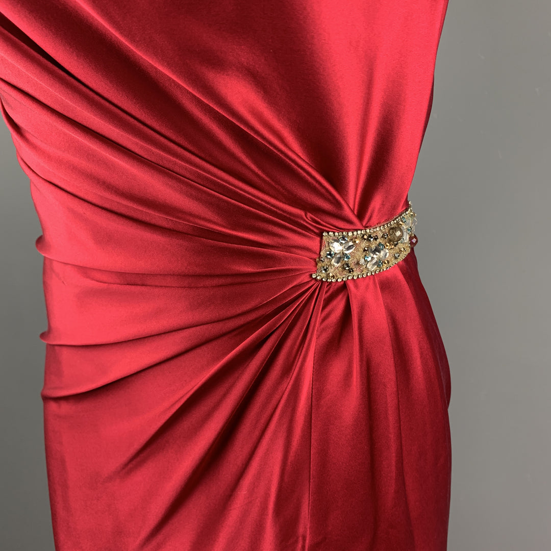 REEM ACRA Size 4 Raspberry Red Draped Silk Sleeveless Cocktail Dress Sui Generis Designer Consignment REEM ACRA Size 4 Raspberry Red Draped Silk Sleeveless Cocktail Dress Sui Generis Designer Consignment
