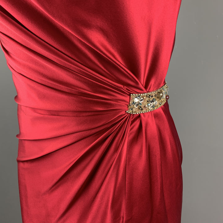 REEM ACRA Size 4 Raspberry Red Draped Silk Sleeveless Cocktail Dress