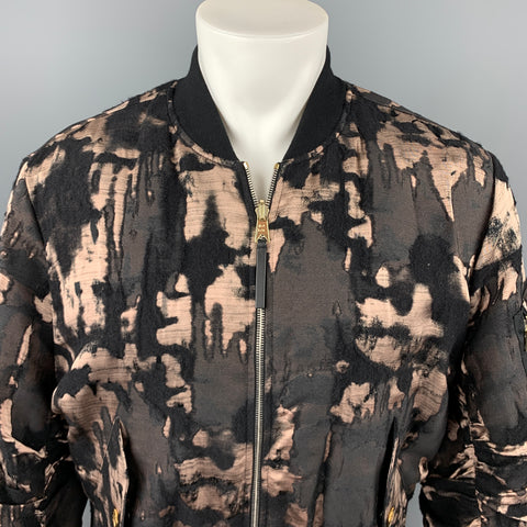 PAUL SMITH Size M Size M Black & Taupe Jacquard Wool Blend Zip Up Reversible Jacket
