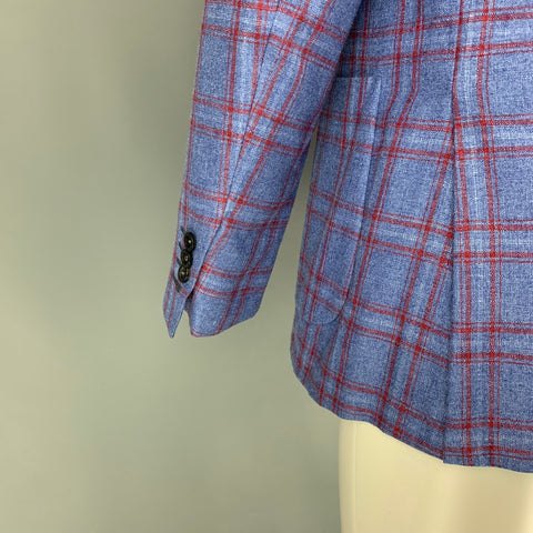CANALI Size 40 Regular Blue Red Plaid Silk Cashmere Sport Coat