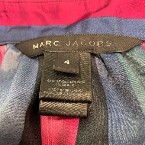 MARC by MARC JACOBS Size 4 Multi-Color Rayon Silk Stripe Ruffle Casual Top