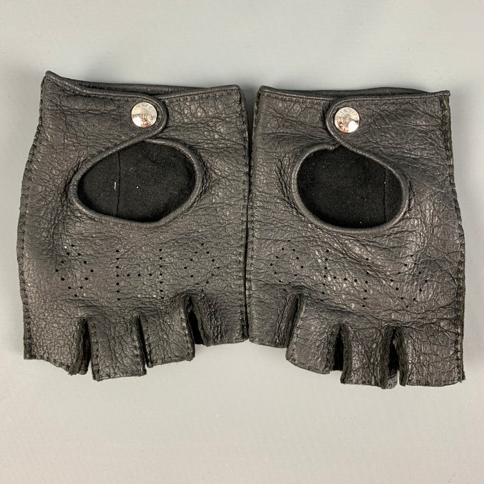 HERMES Size 9 Black Perforated Fingerless Driving Gloves