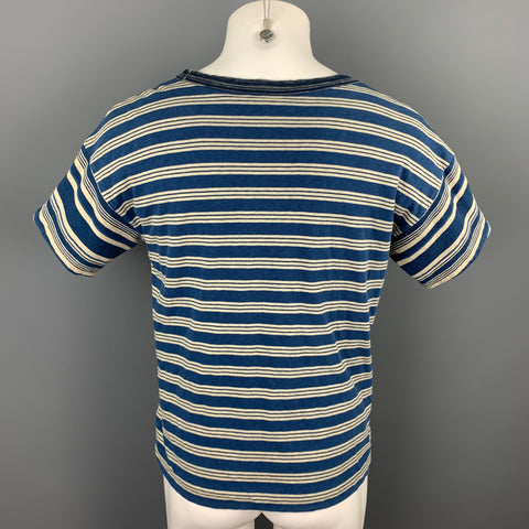 KAPITAL Size S Indigo Stripe Cotton Boat Neck T-shirt