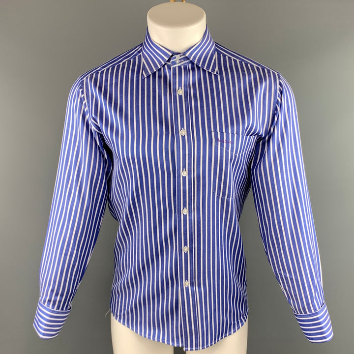 PAUL SMITH Size L Blue & White Stripe Cotton Button Up Long Sleeve Shirt