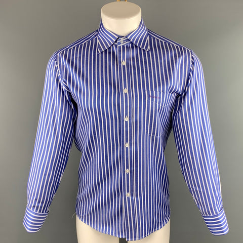 PAUL SMITH Taille L Chemise à manches longues boutonnée en coton à rayures bleues et blanches