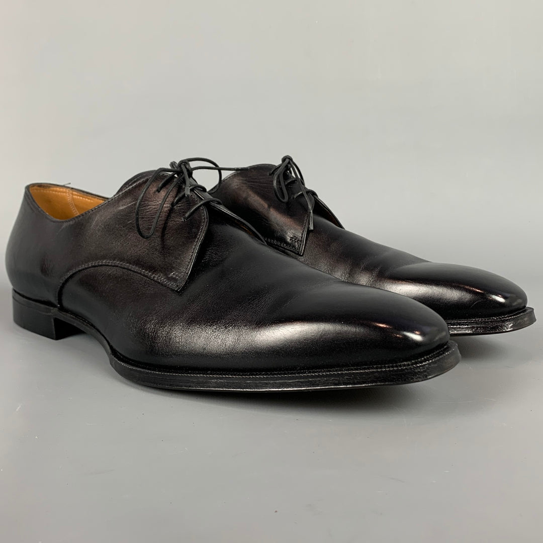 GRAVATI Size 12.5 Black Leather Lace Up Dress Shoes