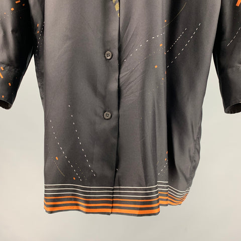 DRIES VAN NOTEN Taille XS Chemise tunique en soie imprimée noir orange blanc
