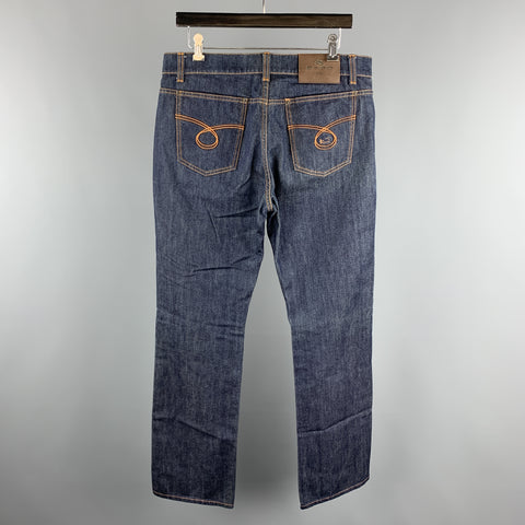 ETRO Size 34 Indigo Contrast Stitch Denim Button Fly Jeans