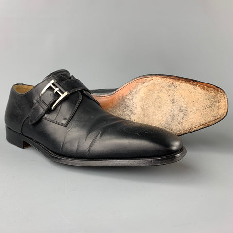 SAKS FIFTH AVENUE by MAGNANNI Size 11.5 Black Perforated Leather Monk Strap Loafers