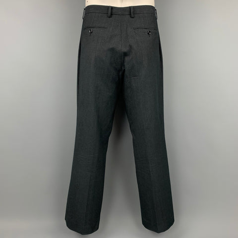 DRIES VAN NOTEN Size 44 Regular Charcoal Cotton / Wool Peak Lapel Suit