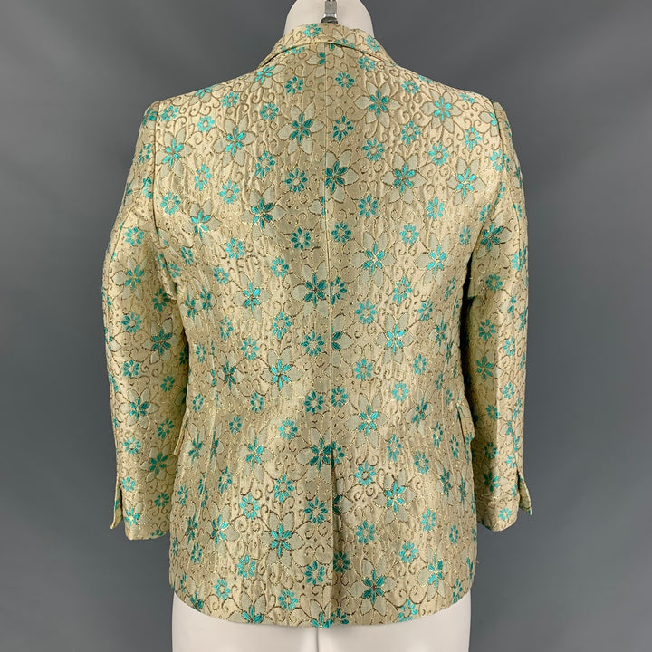 MARNI Size 4 Turquoise &  Gold Acetate Blend Floral Jacket