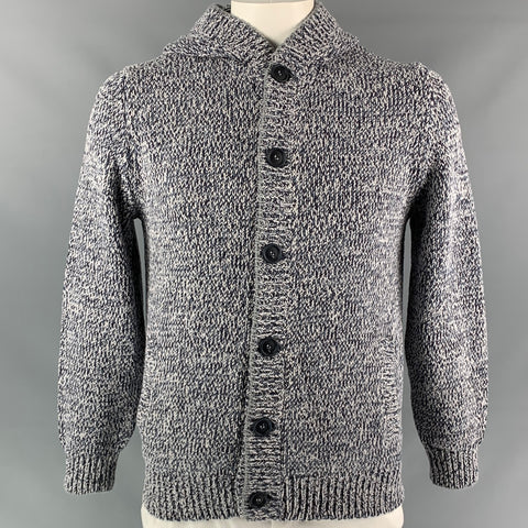 BRUNELLO CUCINELLI Size 44 Navy & Light Grey Heather Cotton / Acrylic Hooded Jacket
