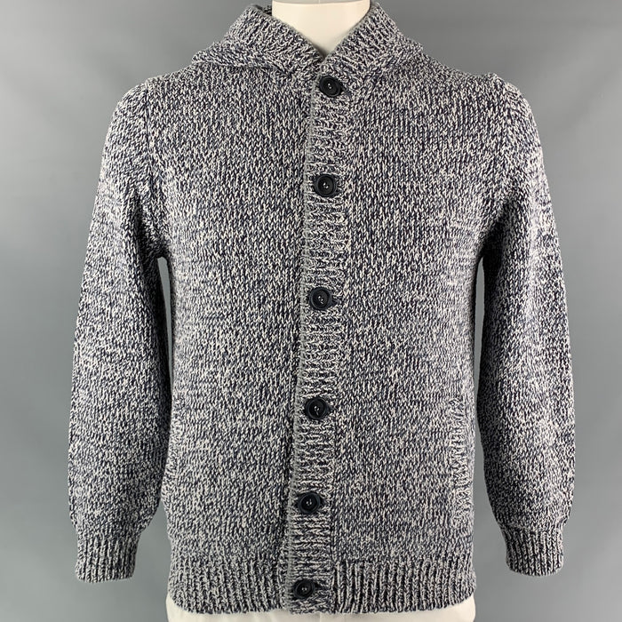 BRUNELLO CUCINELLI Size 44 Navy & Light Grey Heather Cotton / Acrylic Hooded Jacket