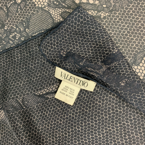 VALENTINO Navy & Light Grey Honeycomb Silk Chiffon Scarf