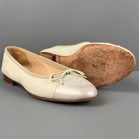 CHANEL Size 7 Mint Leather Cap Toe Ballerina Flats