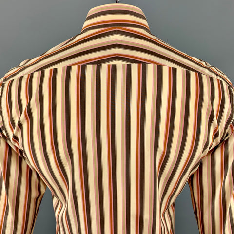 PAUL SMITH Size M Khaki & Brown Stripe Cotton Long Sleeve Shirt