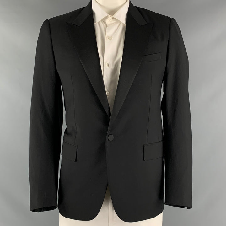 LANVIN Size 42 Black Solid Wool Mohair Peak Lapel Sport Coat