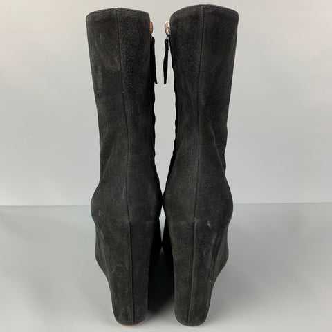 AMINA MUADDI Size 8 Black Suede Wedge Boots
