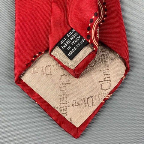 CHRISTIAN DIOR Red Yellow Oval Silk Tie