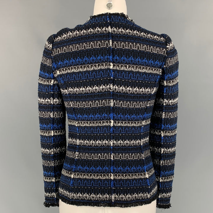 REBECCA TAYLOR Size 0 Blue & Back Tweed Cotton Blend Jacket