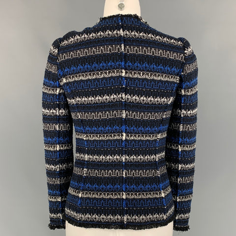 REBECCA TAYLOR Size 0 Blue & Back Tweed Cotton Blend Jacket