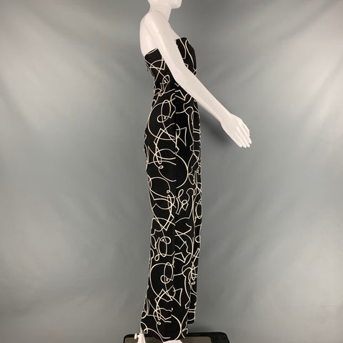MARIA CORNEJO Size 6 Black White Abstract Strapless Jumpsuits