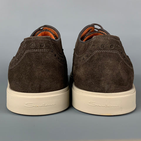 SANTONI Size 11 Brown Perforated Leather Wing Sleeve Lace Up Shoes