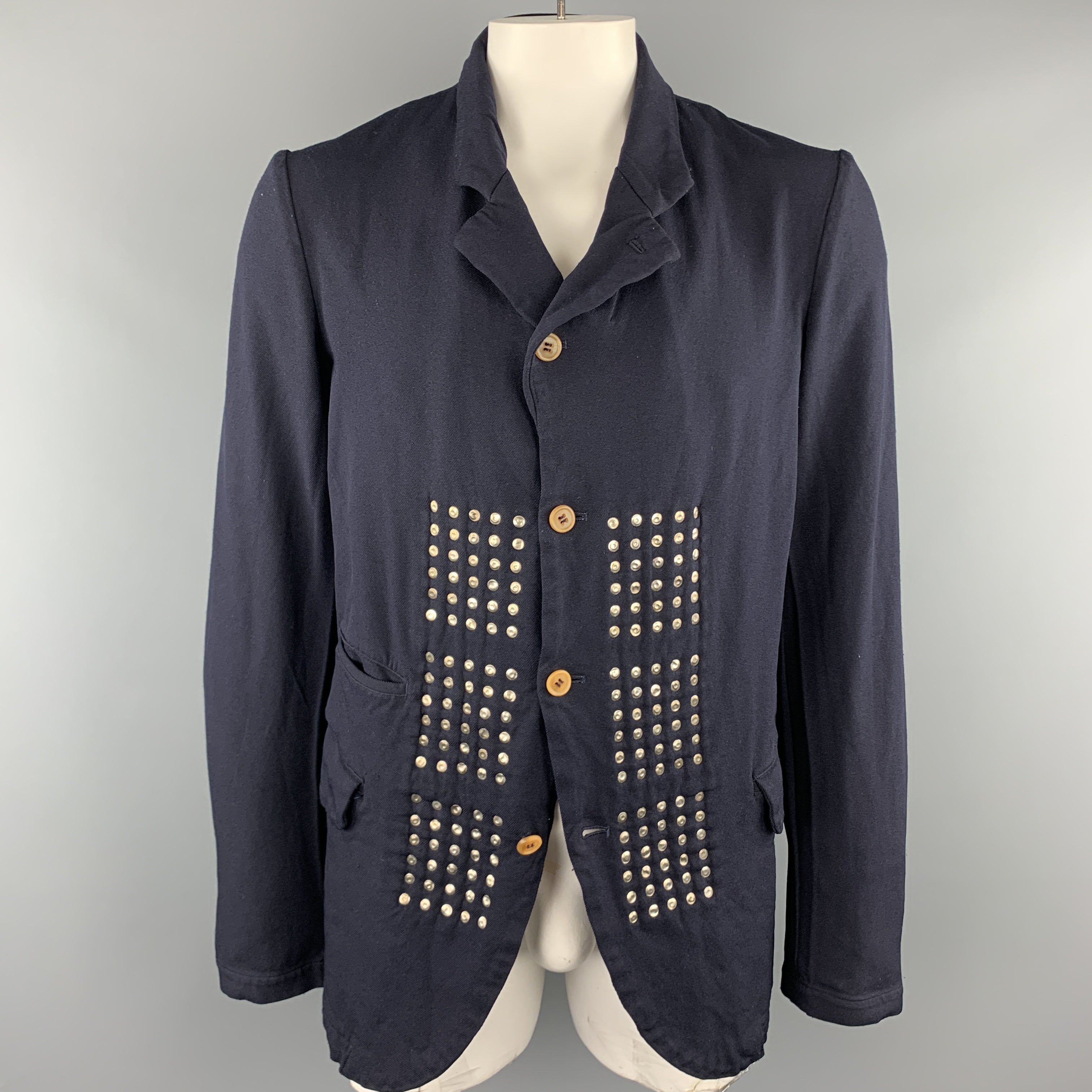 COMME des GARCONS HOMME PLUS EVERGREEN Size L Navy Reverse Studded Blazer  Jacket