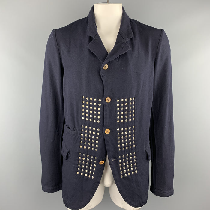 COMME des GARCONS HOMME PLUS EVERGREEN Size L Navy Reverse Studded Blazer Jacket