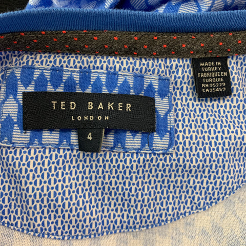 TED BAKER Size L Blue White Graphic Cotton One Pocket T-shirt