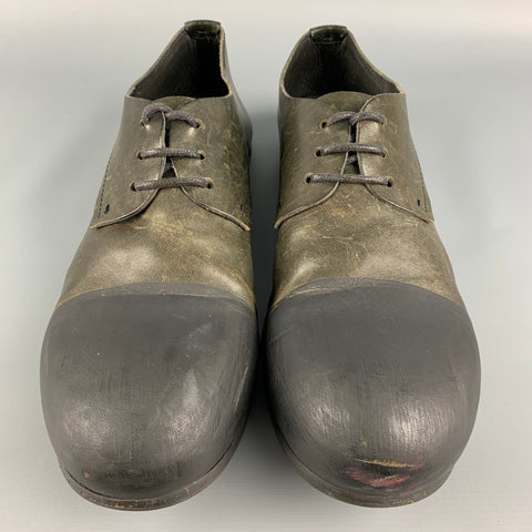MARSELL Size 10 Olive & Black Color Block Leather Cap Toe Lace Up Shoes