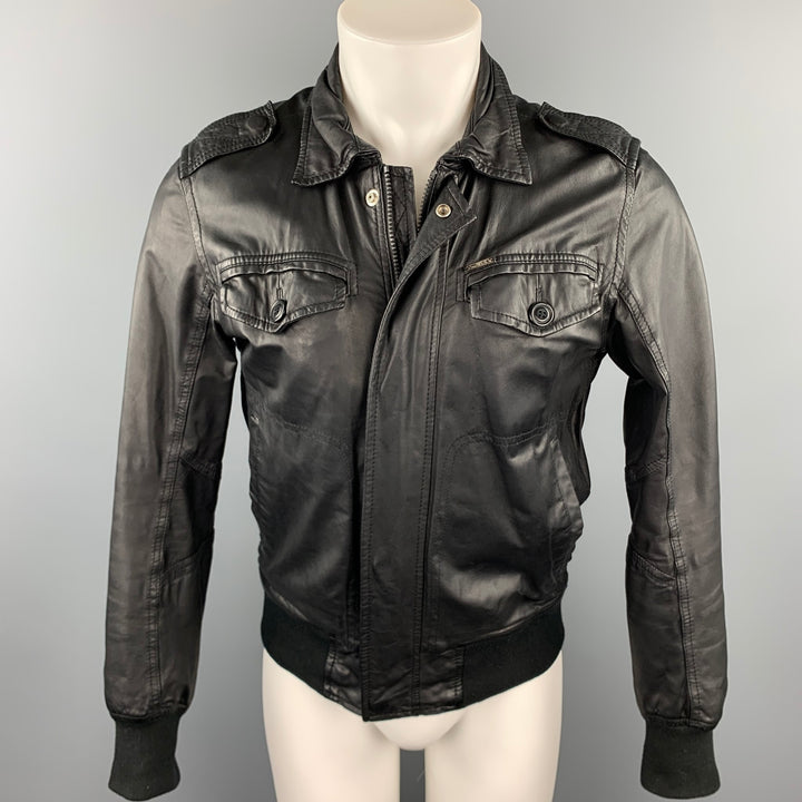 DIESEL Size M Black Leather Zip & Snaps Jacket