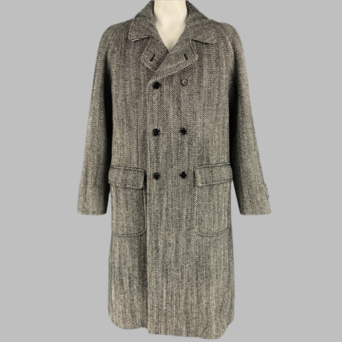 DOLCE &amp; GABBANA Taille 42 Manteau en laine mélangée à chevrons blanc noir