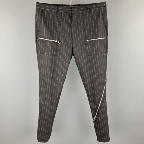 PAUL SMITH Size 34 Charcoal Chalkstripe Wool Zip Up Dress Pants
