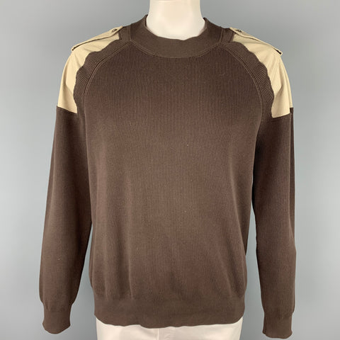 MAISON MARGIELA Size XXL Brown & Khaki Knitted Cotton Epaulettes Sweater