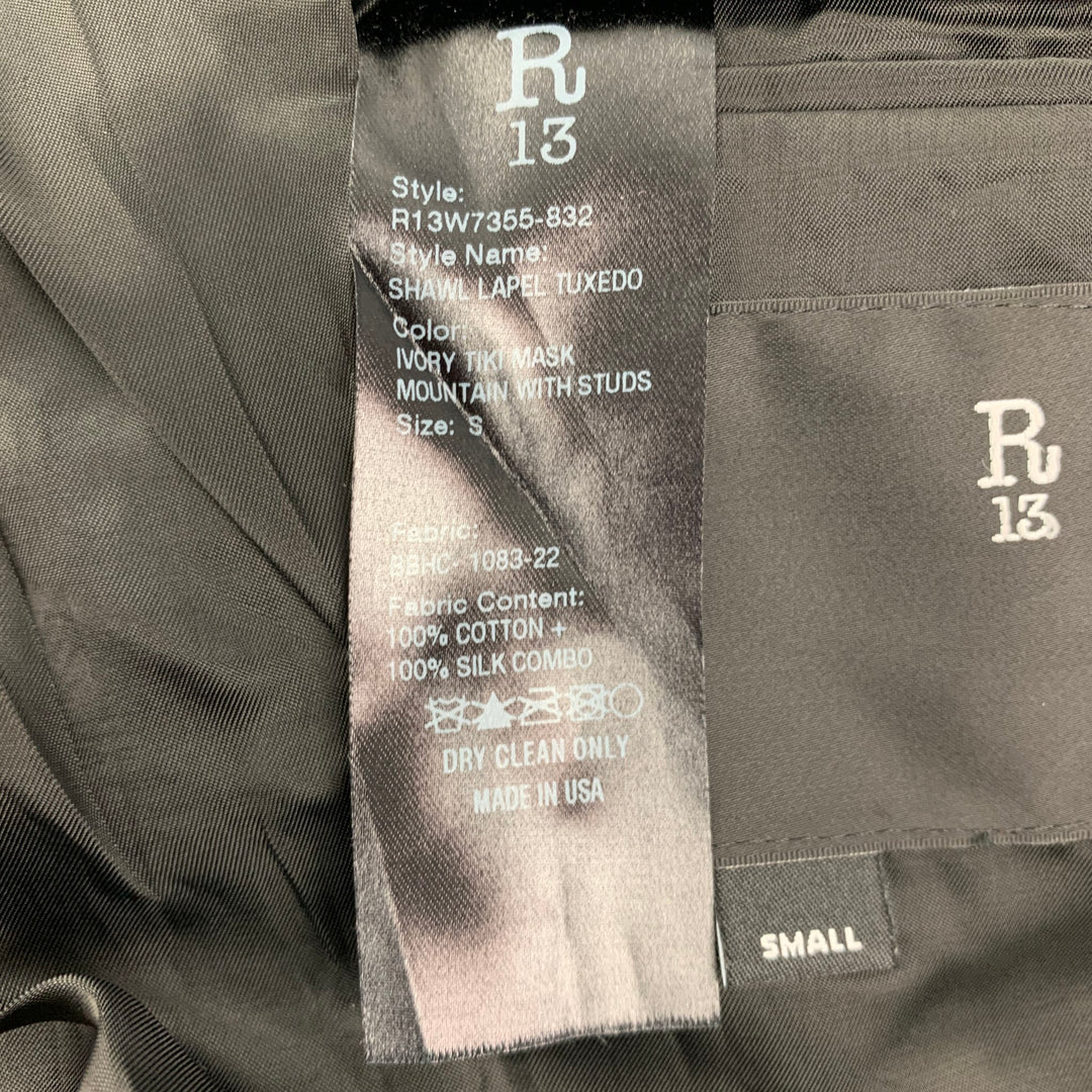 R13 Size S Ivory Green Print Cotton / Silk Shawl Collar Sport Coat
