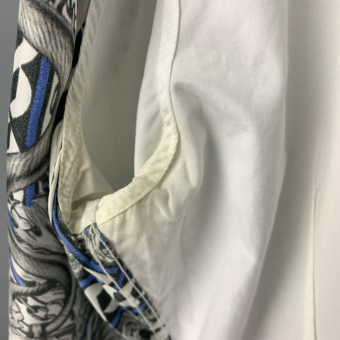 JUST CAVALLI Size L White Blue Black Snake Cotton Long Sleeve Shirt