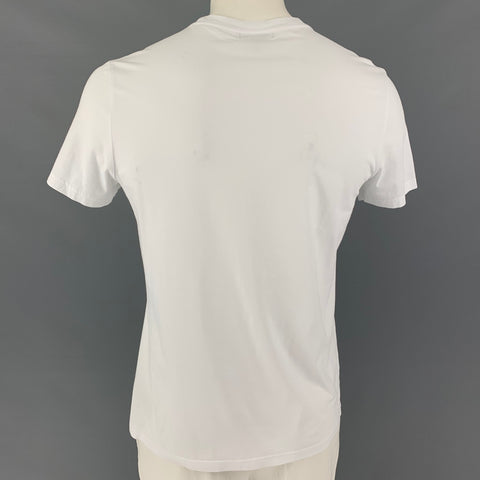 BURBERRY Size L White Black Print Cotton Crew-Neck T-shirt