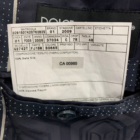DOLCE & GABBANA Size 38 Navy Print Silk Peak Lapel Sport Coat