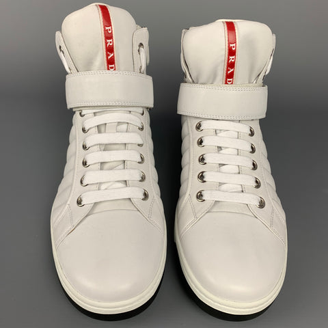 PRADA Size 10 Off White Quilted Leather High Top Sneakers