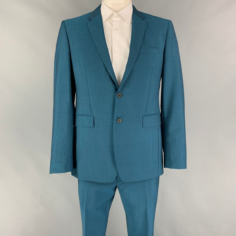 BURBERRY LONDON Size 42 R Teal Wool Mohair Notch Lapel Suit