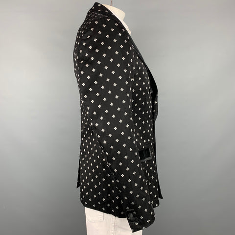 DOLCE & GABBANA Size 44 Regular Black & White Jacquard Peak Lapel Sport Coat