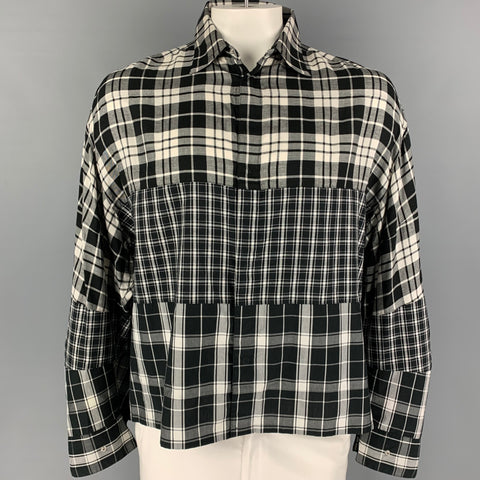ALMOST BLACK Size M Black White Plaid Cotton Blend Oversized Long Sleeve Shirt