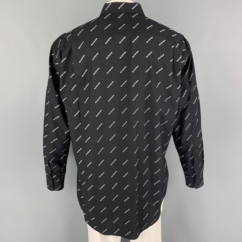 BALENCIAGA Size M Black White Logo Cotton Button Down Long Sleeve Shirt