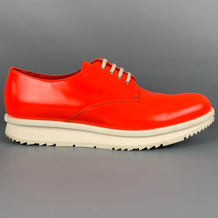 PRADA Size 9 Orange White Leather Lace Up Shoes