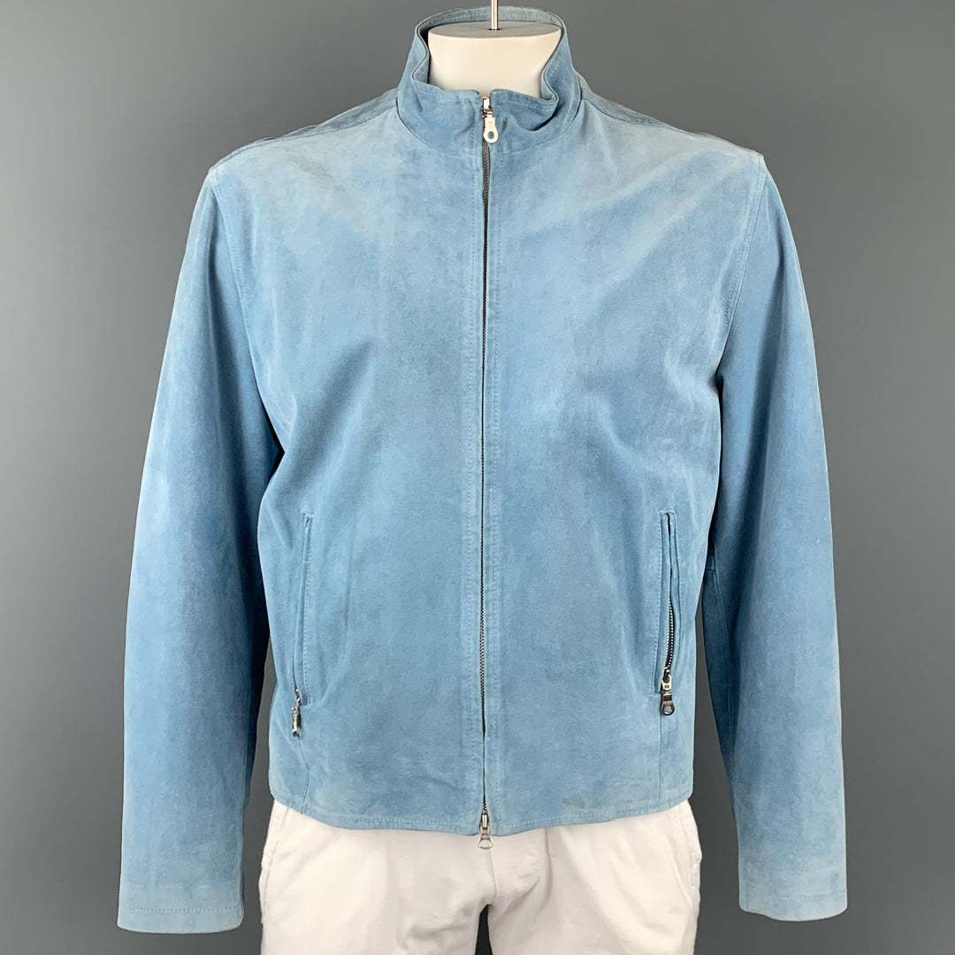 BARNEY'S CO-OP Size 42 Light Blue Suede Zip Up Jacket