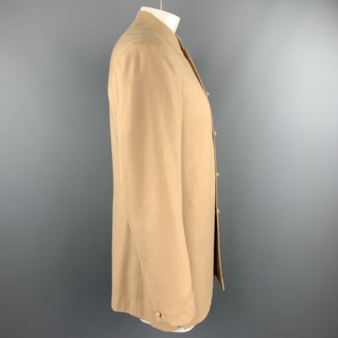 Vintage 42 Khaki Wool Mandarin Collar Top Stitch Jacket