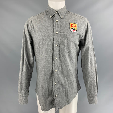 GITMAN BROS Talla M Camisa de manga larga con botones de algodón con parche gris