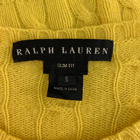 RALPH LAUREN BLACK LABEL Cashmere Cable Knit Size S Yellow Pullover